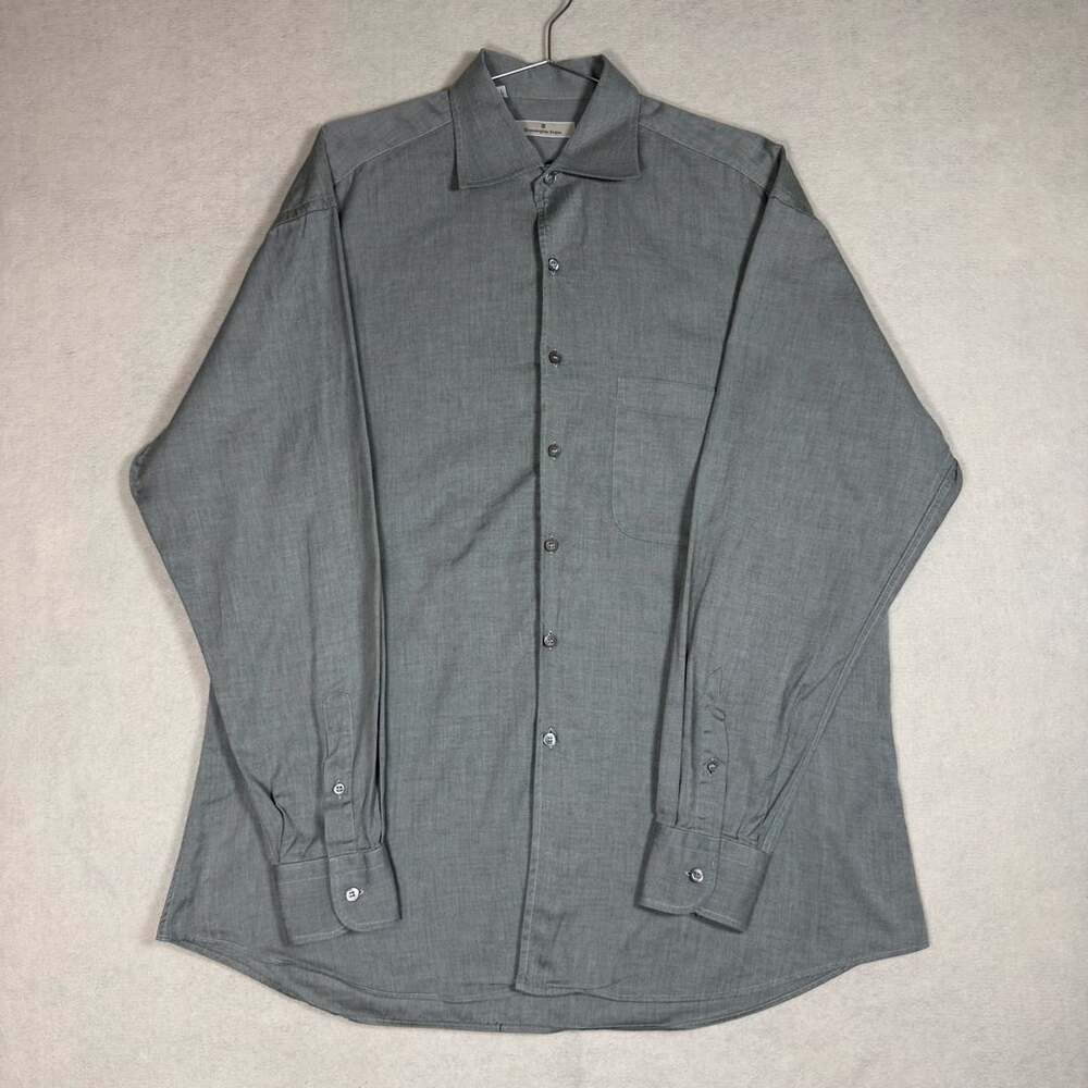 Ermenegildo Zegna Shirt Mens Large Long Sleeve Button Up Gray Twill Cotton